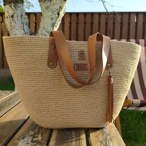 EcoJuteUA Jute tote bag Market Bag Shopping bag Eco bag French basket bag Straw Beach Bag