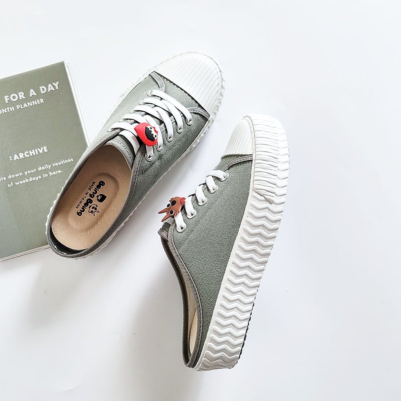 3 Colors Couple Shoes Half Slide Thick Soled Biscuit Shoes (Wide Last) Khaki Green/Black/White Little Red Riding Hood and the Big Bad Wolf - Women's Casual Shoes - Cotton & Hemp Green
