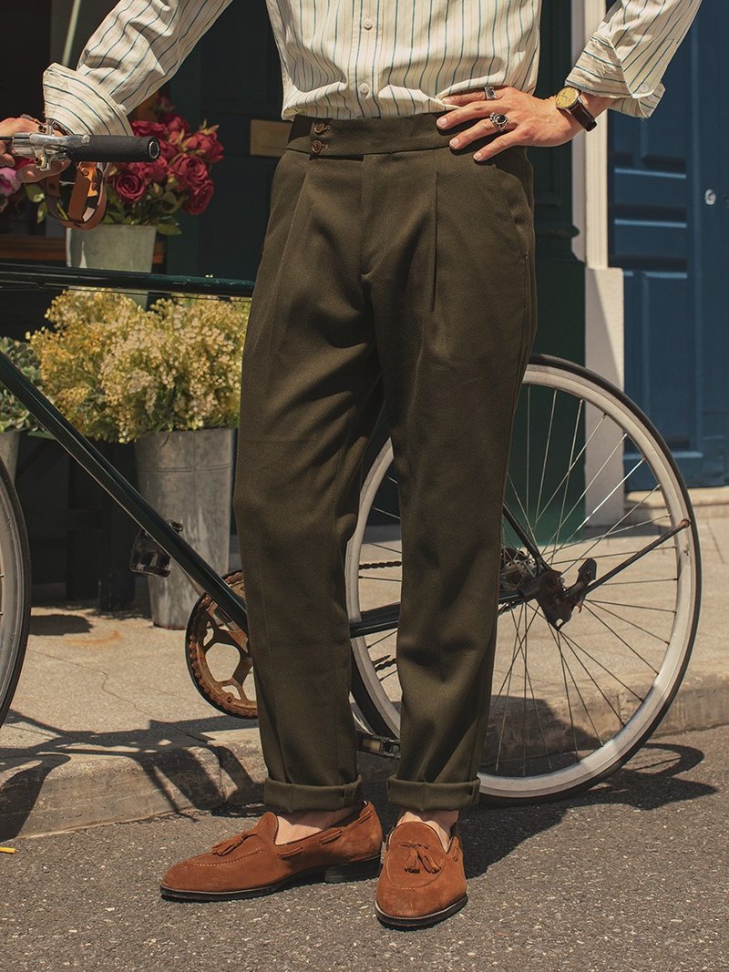 SOARIN Italian retro Gurkha casual suit pants (24F133) - Men's Pants - Cotton & Hemp Green