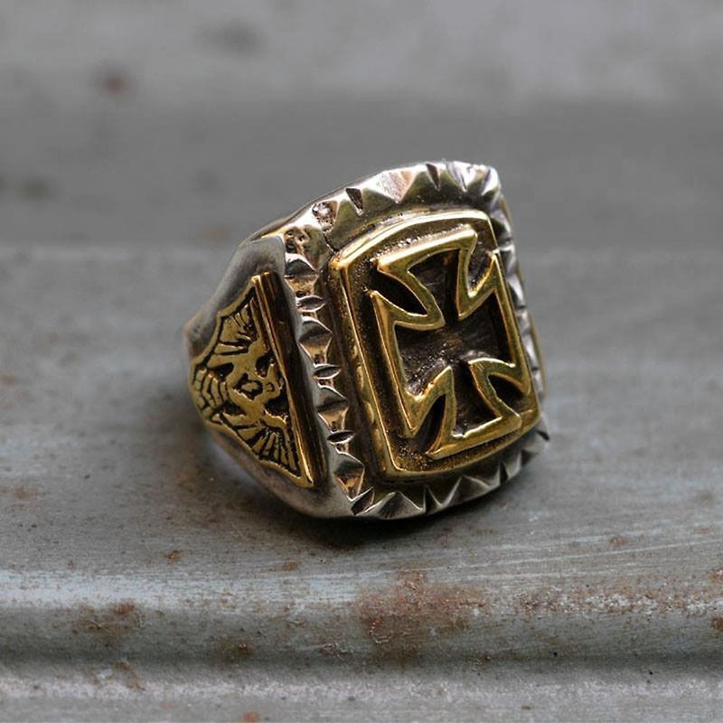 墨西哥騎車手環頭骨純銀德國馬耳他鐵十字鷹復古 - 戒指 - 其他金屬 銀色