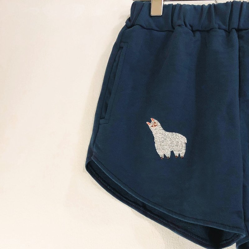 ALPACA embroidery / Shorts / Dark Blue【雙 11 限定】 - 女短褲/五分褲 - 棉．麻 藍色