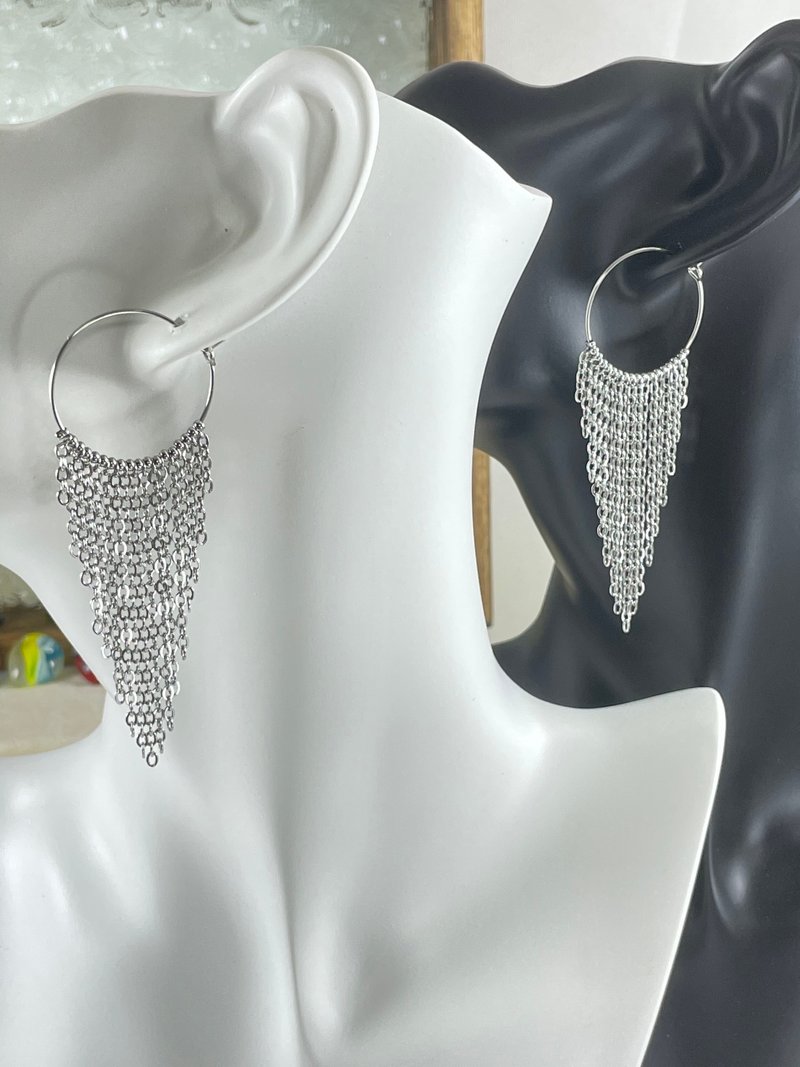 Medical Underwire Earrings Tassel Style - Earrings & Clip-ons - Stainless Steel Silver