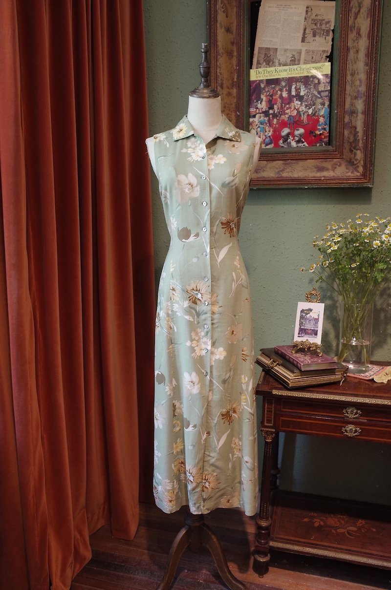 vintage shirt collar print dress vintage dress - ชุดเดรส - ผ้าฝ้าย/ผ้าลินิน 