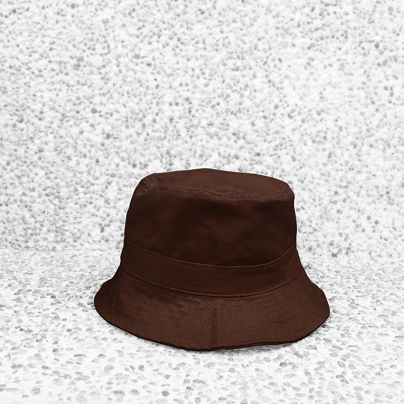 極簡約純棉雙面手工平頂漁夫帽 - 深咖啡 - 帽子 - 棉．麻 咖啡色