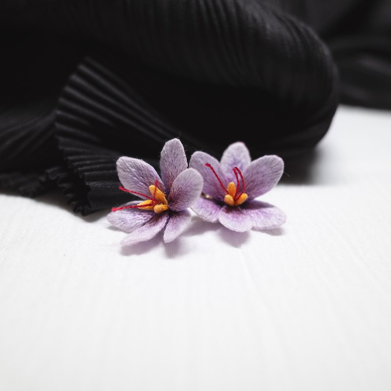 Saffron handmade embroidered earrings - Earrings & Clip-ons - Thread Purple