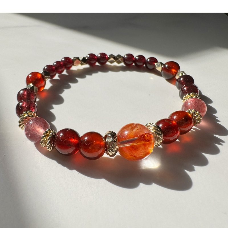 Red Gum Flower | Stone| Strawberry Crystal | Peach Blossom Natural Crystal Bracelet - Bracelets - Crystal Red