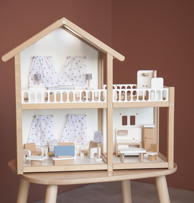白色木製娃娃屋套件 娃娃屋微縮模型 小房子 童話屋 - 嬰幼兒玩具/毛公仔 - 木頭 白色