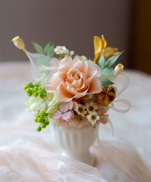 霂光花藝Muguang floral design 蜜橘永生精緻盆花 永生花禮 乾燥花 生日禮物 居家擺飾 七夕情人