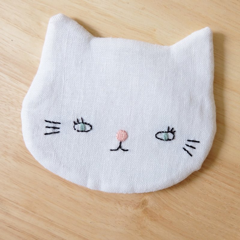 Cat Face Coaster - White Cat - Coasters - Cotton & Hemp White