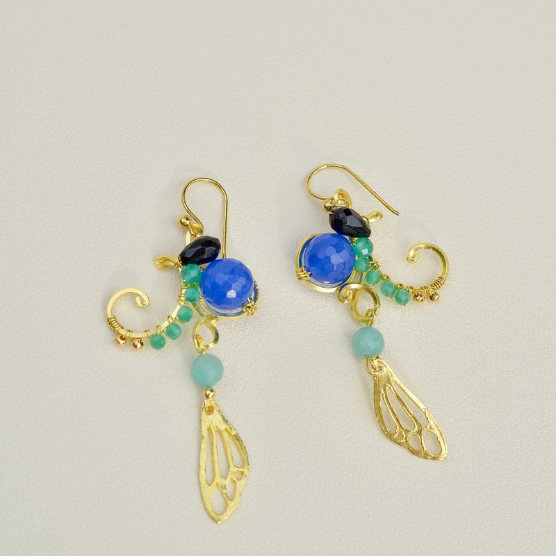 ต่างหูลวดทองเหลืองแฮนด์เมดประดับหินธรรมชาติ รุ่น 4 - ต่างหู - ทองแดงทองเหลือง สีทอง