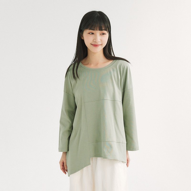 【Simply Yours】不規則拼接中袖T 綠F - 女 T 恤 - 棉．麻 綠色