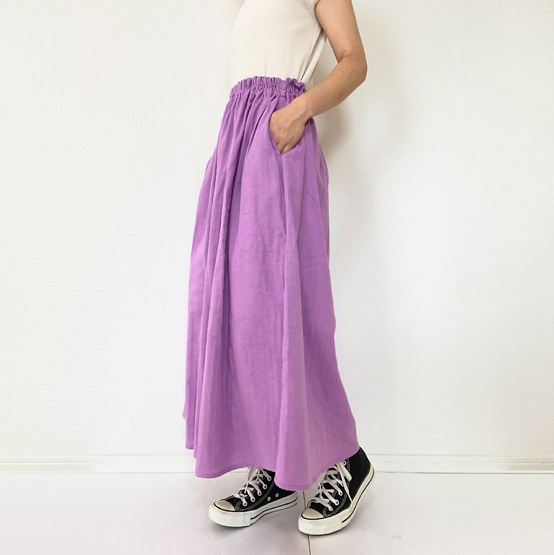 雙層紗布 長裙　柔軟的　裙　素色　長款　淡紫色 - 裙子/長裙 - 棉．麻 紫色
