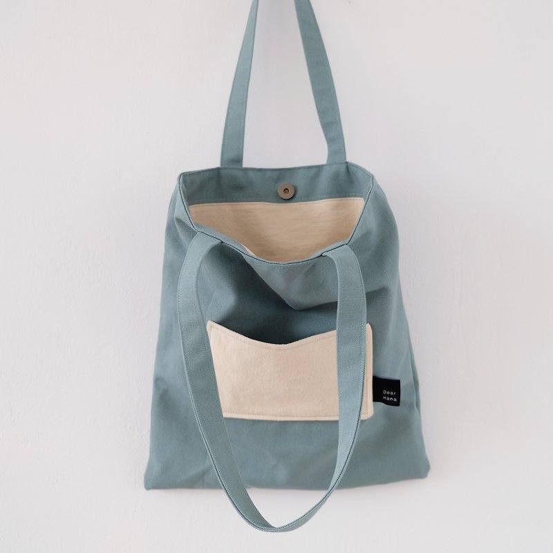 Foggy blue morning canvas bag - Messenger Bags & Sling Bags - Cotton & Hemp Blue