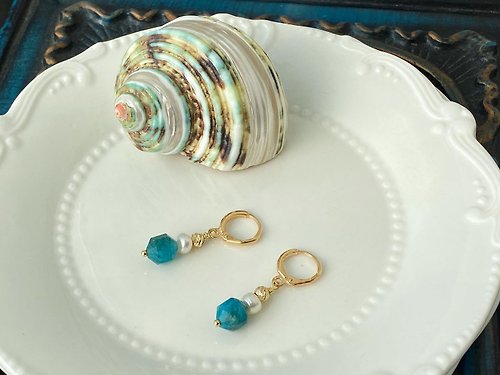 鯨象手作 Jing-Siang Handmade Jewelry 珍珠與藍磷灰石 耳環/耳針/耳夾