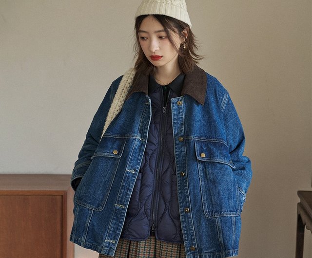 Corduroy patchwork cheap denim jacket