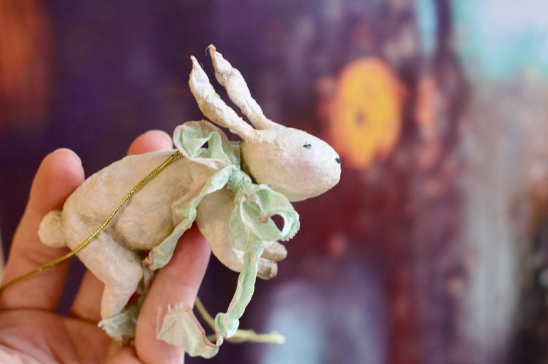 Spun Cotton Christmas tree decoration Rabbit - symbol of 2023 - 公仔/玩偶 - 棉．麻 白色