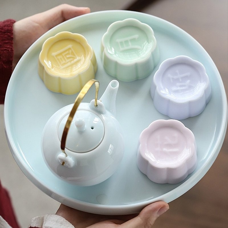 花好月圓茶禮套裝 聖誕禮物 茶壺茶杯贈茶盤 月餅造型 - 茶壺/茶杯/茶具 - 瓷 