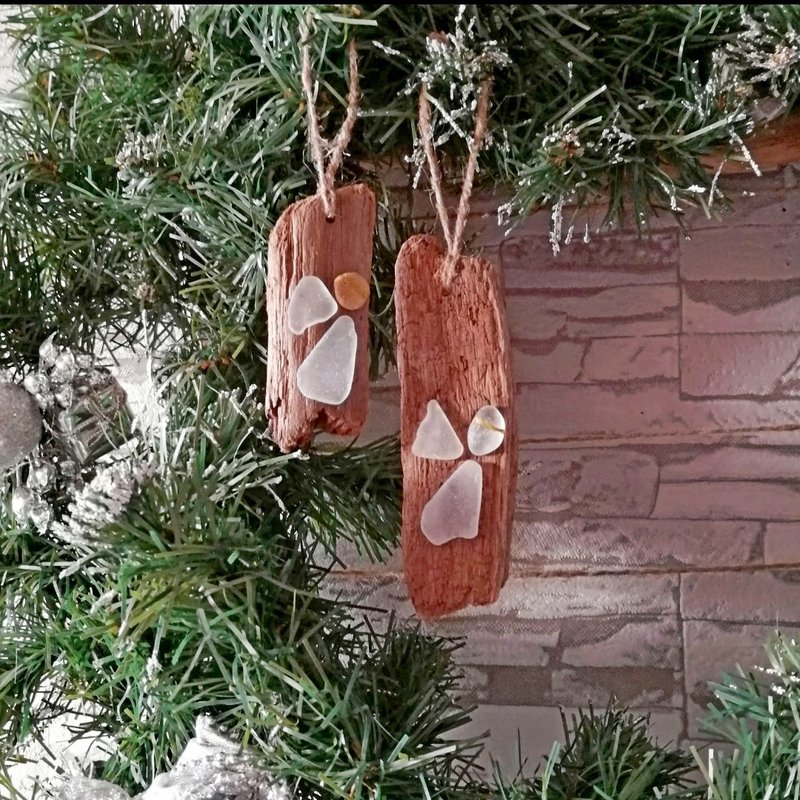 Christmas Tree Angel.Sea glass Angel ornament.Holiday Beach Decor.2022 ornament - 玩偶/公仔 - 玻璃 多色