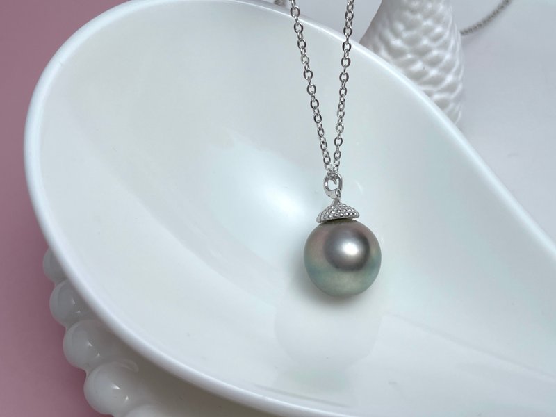 榛果 天然海水珍珠 大溪地鉑金灰 純銀吊墜 贈項鏈 - 項鍊 - 珍珠 黑色