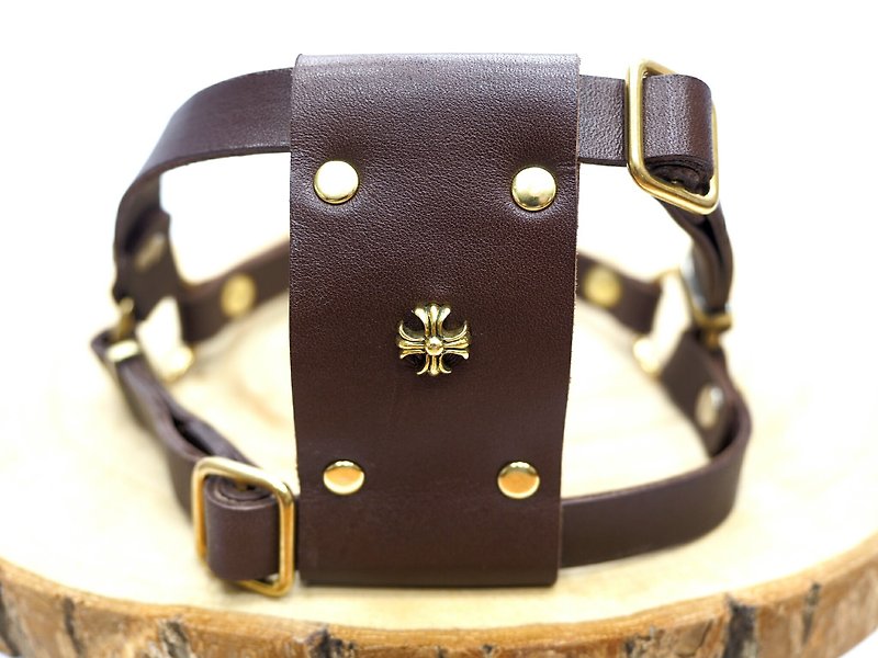 貴族風純銅雙層小牛皮胸背袋(5-10kg毛孩皆適用) - 項圈/牽繩 - 真皮 咖啡色