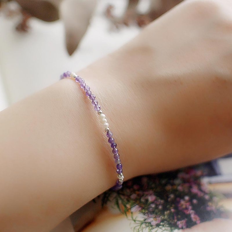 Amethyst Waltz Sterling Silver Bracelet | Lucky Bracelet for Girls Bracelet Jewelry Gift Box Crystal String - Bracelets - Semi-Precious Stones Purple