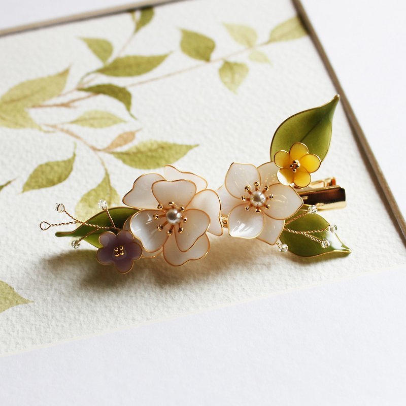 【夏至の花】温かみのある色の植物の花ヘアピン手作りブロンズ樹脂ヘアアクセサリー/ヘアピン