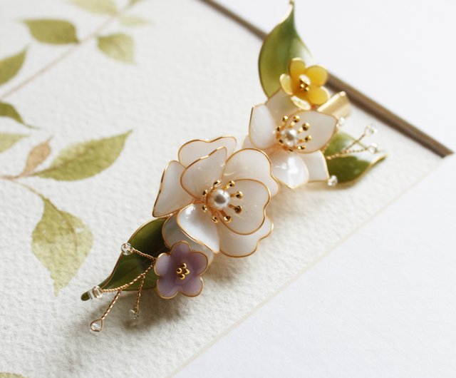 夏至の花 温かみのある色の植物の花ヘアピン手作りブロンズ樹脂ヘアアクセサリー ヘアピン ショップ Olistudio ヘアアクセサリー Pinkoi