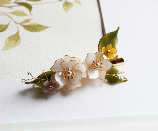 夏至の花 温かみのある色の植物の花ヘアピン手作りブロンズ樹脂ヘアアクセサリー ヘアピン ショップ Olistudio ヘアアクセサリー Pinkoi