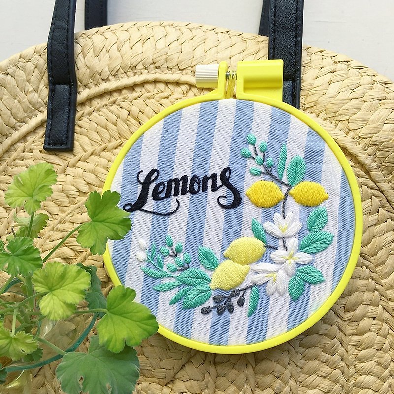 檸檬和橄欖 - 刺繡箍套件 - 編織/羊毛氈/布藝 - 繡線 黃色