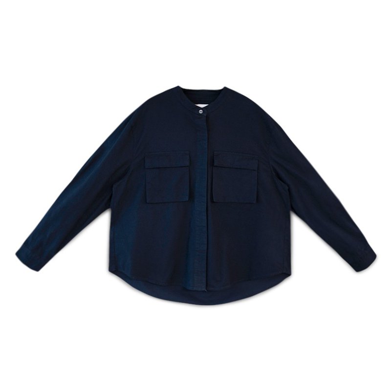 【Simply Yours】厚磅雙口袋襯衫 深藍F - 女大衣/外套 - 棉．麻 藍色