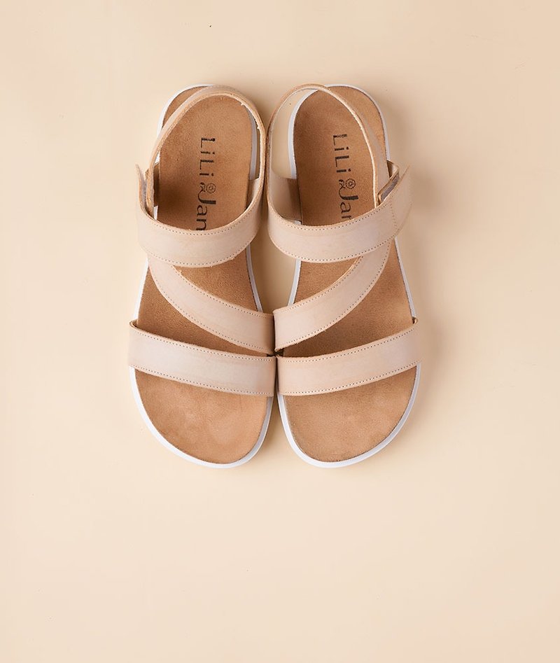 [Embrace the original flavor] powder wax leather wrapped Velcro sandals - light nude color (only 23) - Women's Oxford Shoes - Genuine Leather Orange