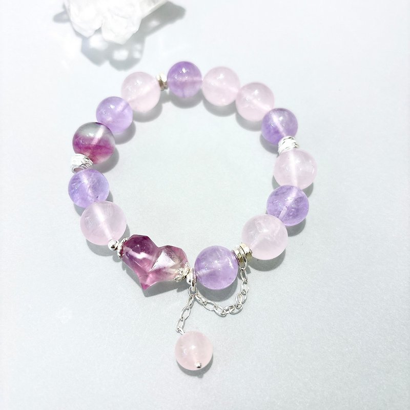 Ops Amethyst Rose Quartz Fluorite Gemstone Silver  bracelet - Bracelets - Gemstone Multicolor
