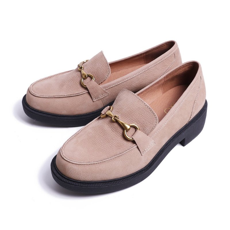 經典百搭寬楦厚底樂福鞋麂皮駝灰 - 女牛津鞋/樂福鞋 - 真皮 咖啡色