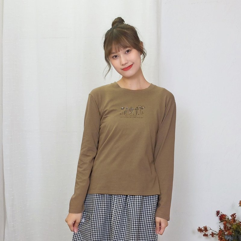 Hana Mokuba 清新印花前短後長側開叉休閒圓領T恤 - 女 T 恤 - 其他材質 