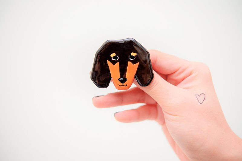 Pet hair baby animal series / dachshund dog いぬ dog pin / brooch - เข็มกลัด - ดินเหนียว หลากหลายสี