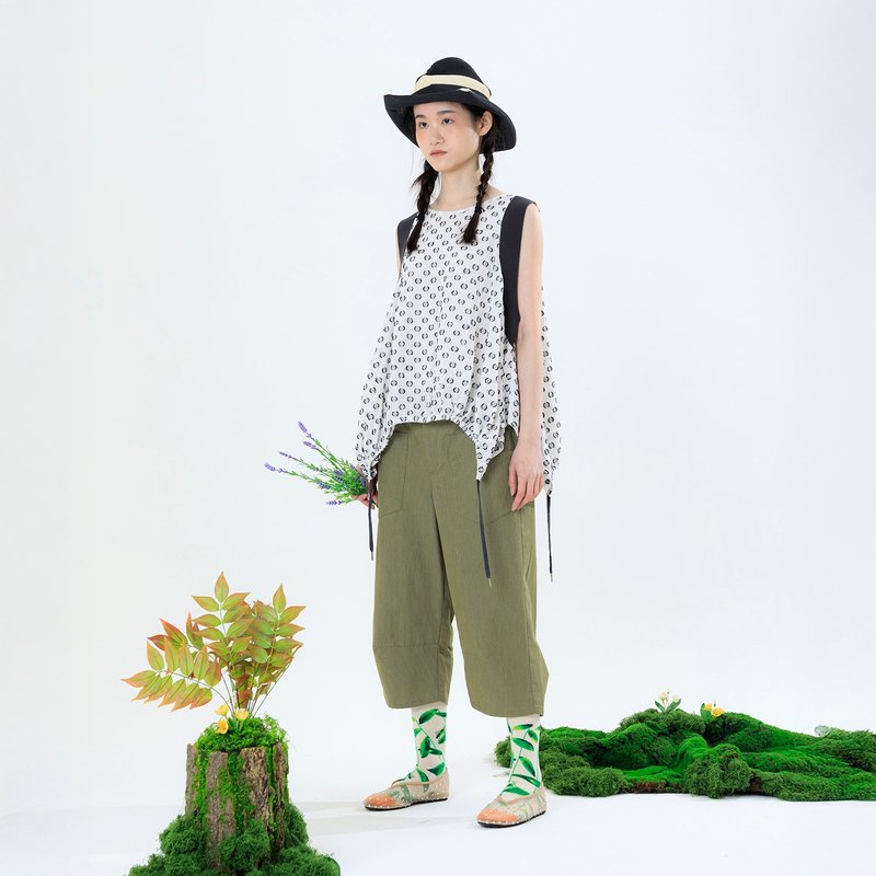 生機勃勃前口袋七分休閒褲 - 女長褲 - 棉．麻 綠色