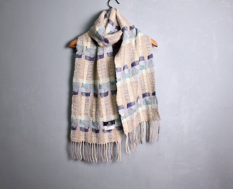 FOAK ancient gradient sea blue pure wool crochet scarf - Knit Scarves & Wraps - Other Materials 