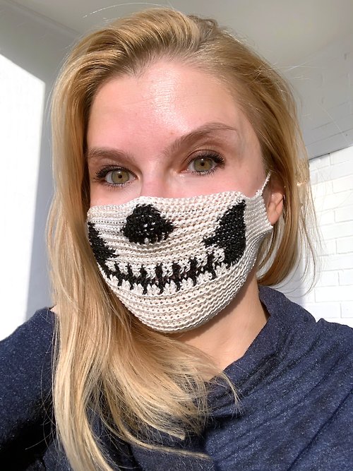 KatitoBags 編織說明書電子檔 Crochet face Mask Spooky Skull Crochet Tutorial PDF Video