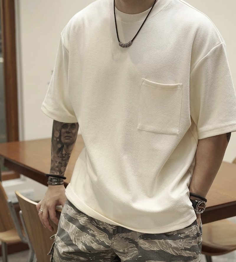 日系復古 特織尼龍棉混紡 肌理感短袖T恤 - 男 T 恤 - 其他材質 多色