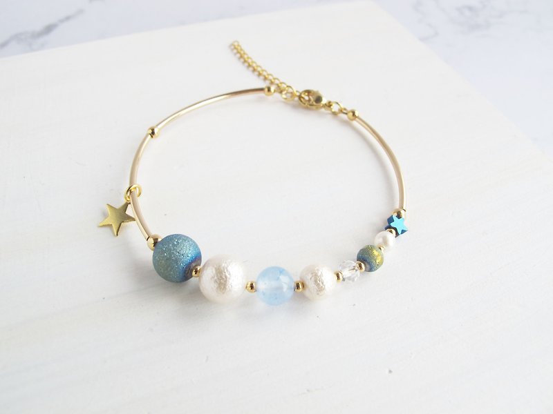 Rosy Garden planet crystal brangle bracelet - Bracelets - Glass Blue