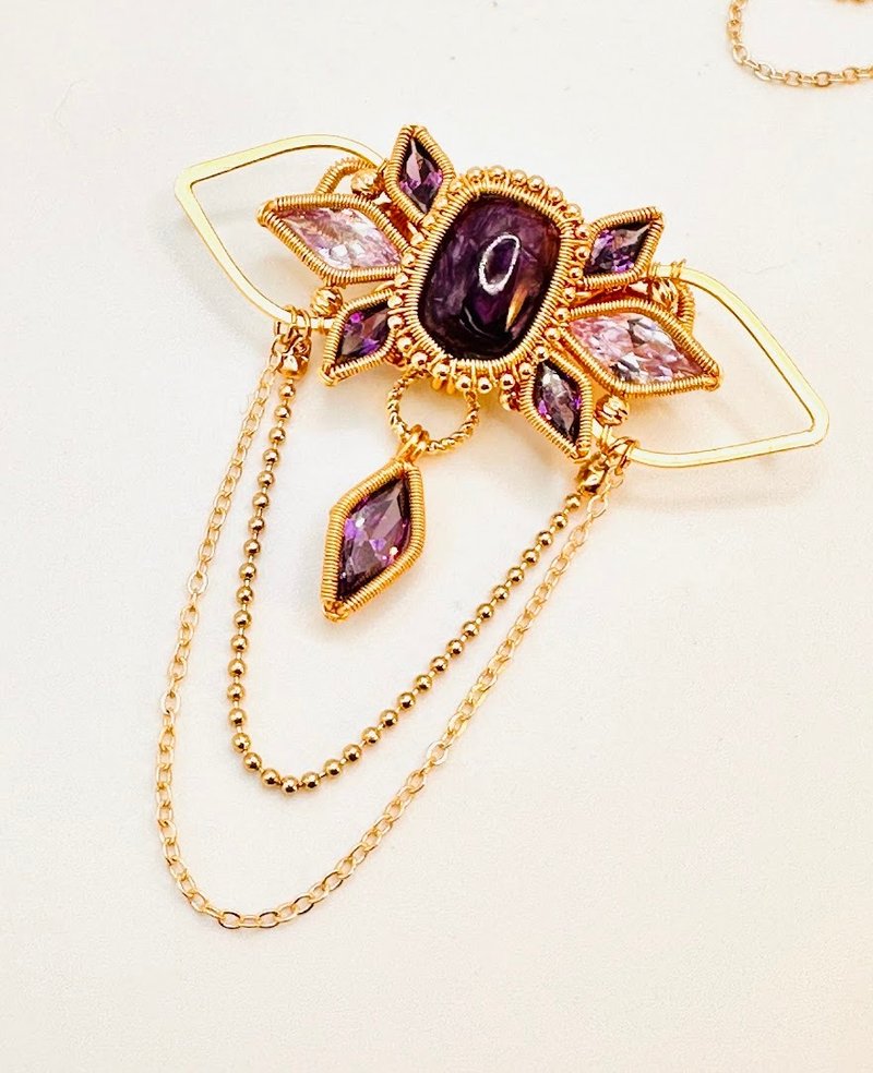 Ziling Youmeng - purple dragon crystal Stone gold Bronze braided classic temperament brooch - เข็มกลัด - เครื่องเพชรพลอย สีม่วง