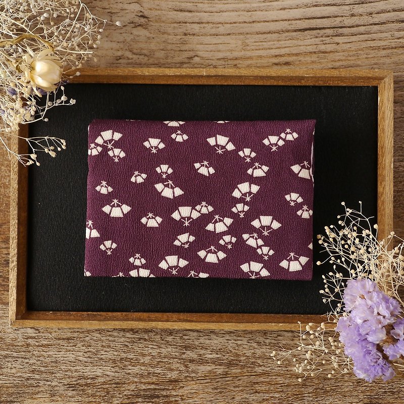 Folding fan kimono card case silk - ที่เก็บนามบัตร - ผ้าไหม สีม่วง