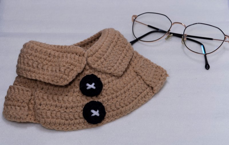 ฅcat handmade ฅ gentleman shawl hand crocheted collar custom gift pet cat cat dog - Collars & Leashes - Cotton & Hemp Khaki