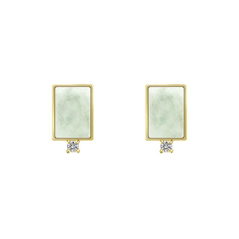 Natural Jade Rectangular Future Diamond Stud Earrings - ต่างหู - หยก สีทอง