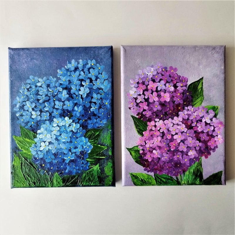 Unique Acrylic Painting Flower Hydrangea Artwork - Set of 2 Art - 壁貼/牆壁裝飾 - 壓克力 多色