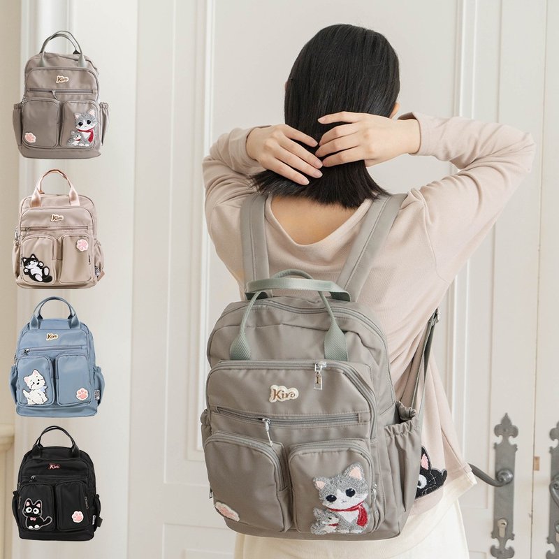 寶袋包 小灰貓 賓士貓 小黑貓 高地白梗 毛巾繡 後背包【330064】 - 後背包/背包/書包 - 防水材質 灰色