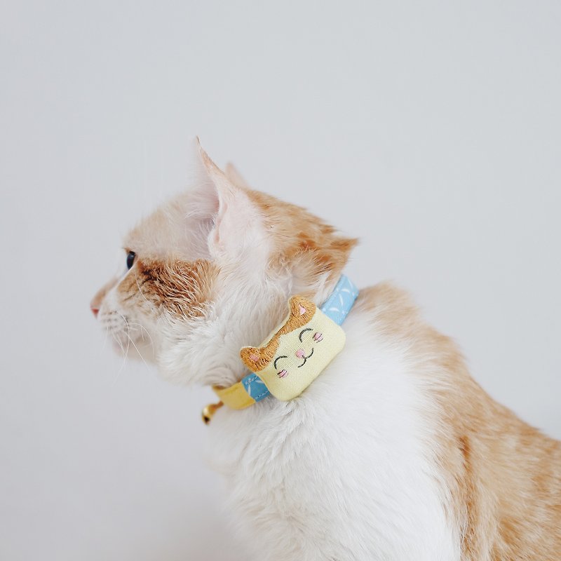 旅行 - ブルートゥーストラッカー猫襟付き生姜猫顔ミニポケット - 首輪・リード - コットン・麻 イエロー