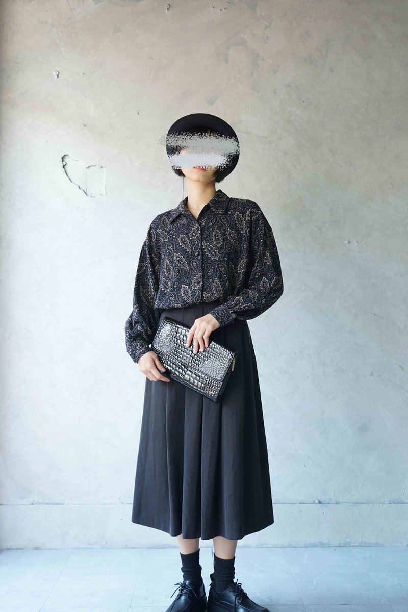 宝探しヴィンテージ - ブラックの個性的なペイズリー柄レトロシフォンシャツ - シャツ・ブラウス - ポリエステル ブラック