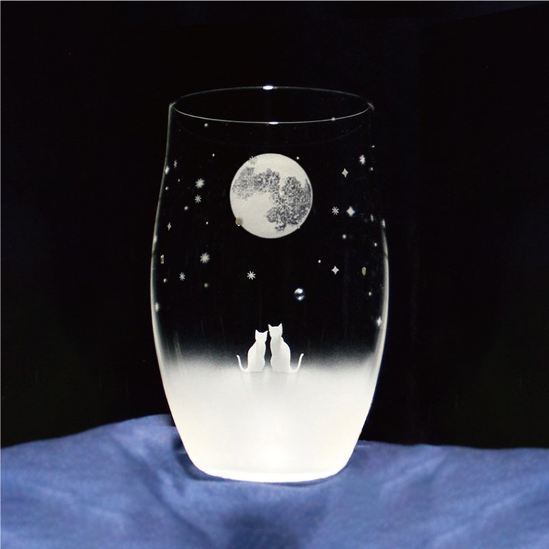 一緒にみる満月の夜空 / Lサイズ   猫モチーフのタンブラーグラス - 杯子 - 玻璃 透明