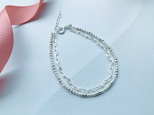 Esme Accessory 天然珍珠 小銀珠 純銀手鍊 優雅質感 雙鍊設計 七夕情人節
